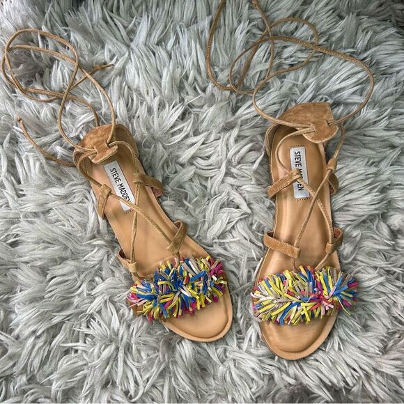 Steve Madden Swizzle multi color fringe gladiator sandals women’s shoe size 8 - Picture 2 of 7